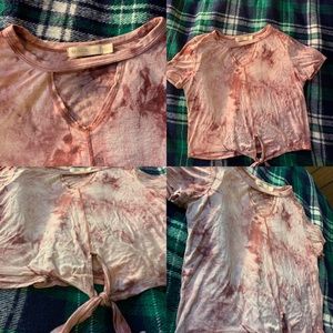 Hologram Tye Dye V neck Knot bow Cropped